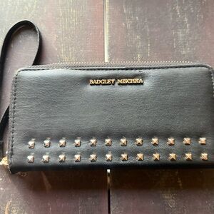 BADGLEY MISCHKA Vegan Leather Studded Zip-Around Wallet
